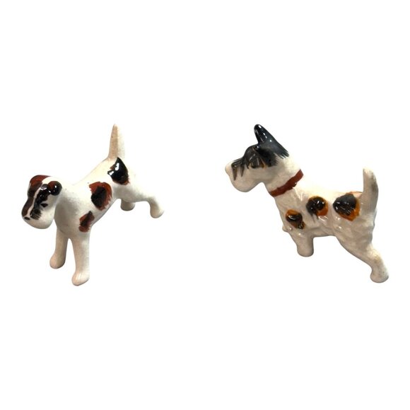 Vintage Japanese Lot 2 Miniature Scottie Terrier Dog Hand Painted Figurine Japan - Picture 8 of 10